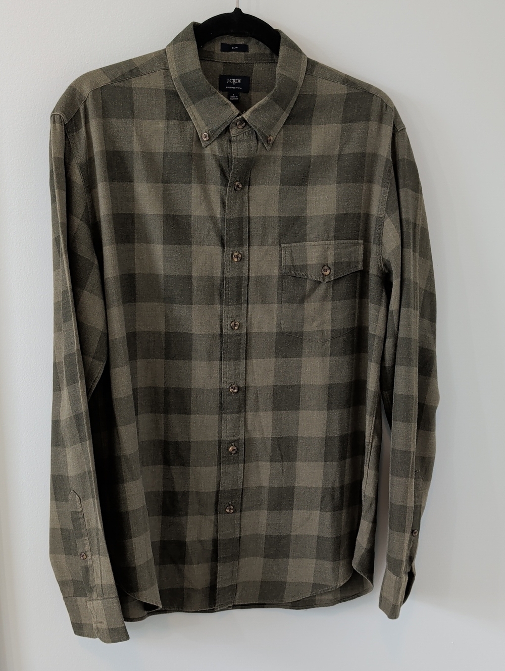 J. Crew Olive and Dark Green Plaid Lightweight Flannel Button-Down Shirt L